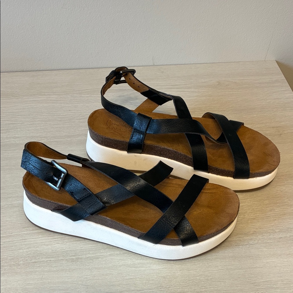 CROWN VINTAGE Black VAPOR WEDGE SANDALS SIZE 9M